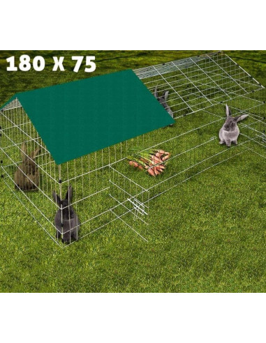 Enclos extérieur 180x75 cm avec protection solaire enclos lapin enclos poule parc rongeur