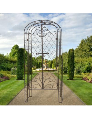 Arche de jardin romantique avec portillon en métal cuivré
