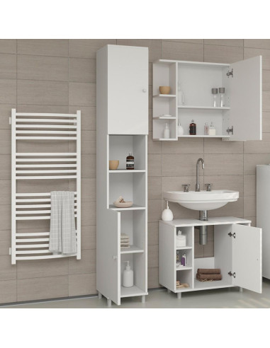 Ensemble meuble salle de bain gris blanc colonne armoire