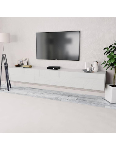 Meuble TV design 240 cm meuble tv blanc brillant suspendu
