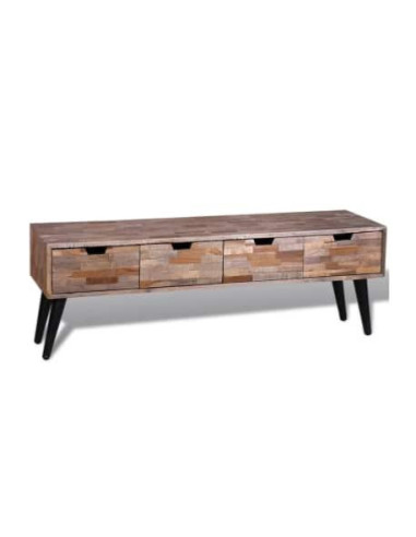 Meuble TV 4 tiroirs teck table TV meuble téléviseur bois