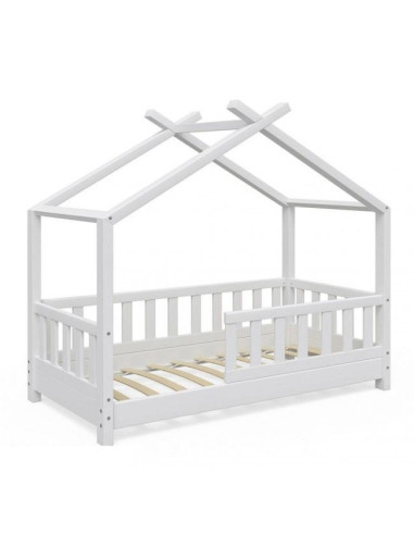 Lit Montessori Cabane Pour Enfant 70x140 Blanc Barrière - Ciel & Terre