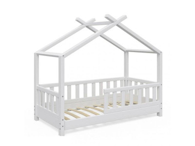 Lit montessori cabane pour enfant 70x140 blanc barrière - Ciel & terre