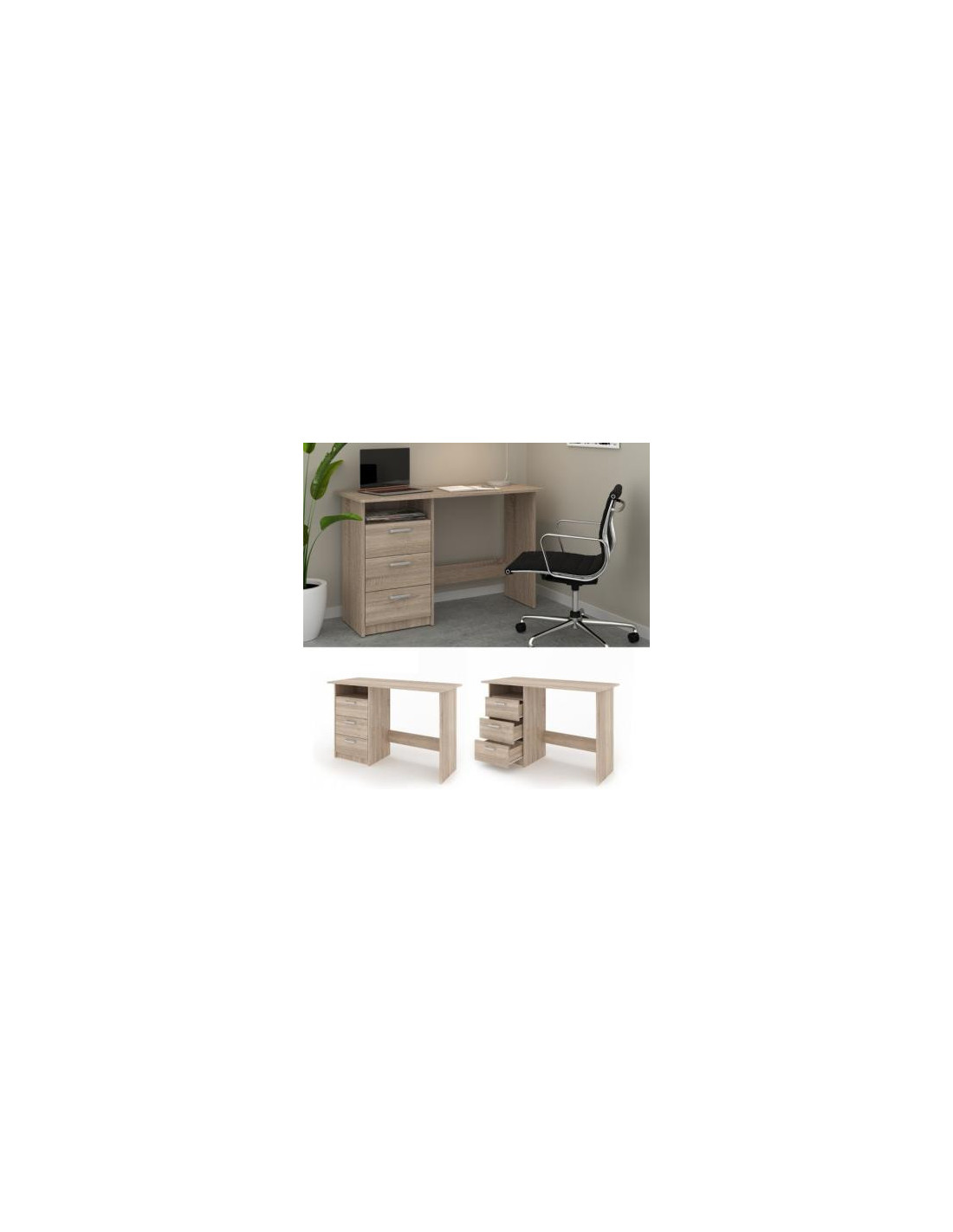 Bureaux, meubles et rangements, Bureau RUBY 3 tiroirs chêne 120 x