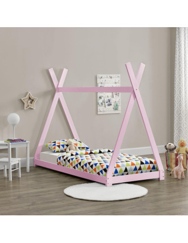 Lit montessori Tipi 90x200 cm rose lit enfant avec sommier lit cabane lit tipi  