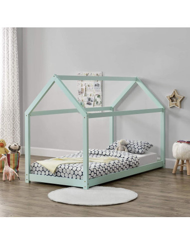 Lit montessori 90x200 cm vert lit enfant avec sommier