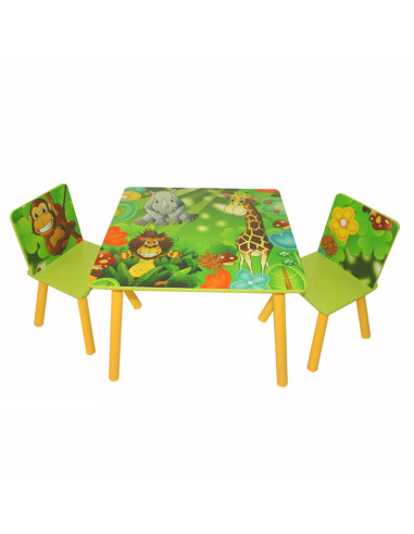 Ensemble table et 2 chaises motif jungle table enfant