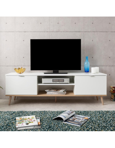 Meuble TV tendance blanc chêne meuble télévision scandi