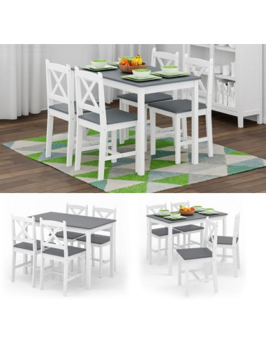 Ensemble de salle à manger 4 chaises + tables blanc et gris cielterre-commerce