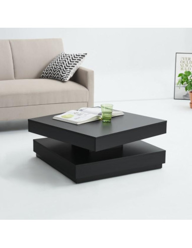 Table basse noir plateau rotatif table basse carré