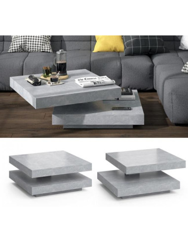 Table basse gris béton plateau rotatif table basse carré