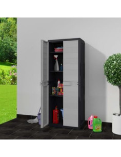 Armoire de jardin gris et noir 3 portes Armoire en PVC - Ciel & terre