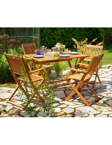 Salon de jardin en acacia 4 chaises 1 table salon extérieur en bois massif table jardin avec chaises