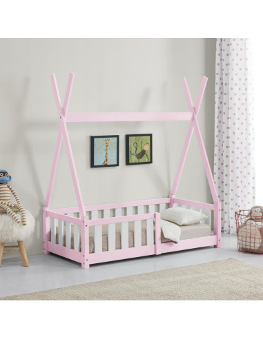Tipi montessori rose pour enfant 70x140 cm avec barrières