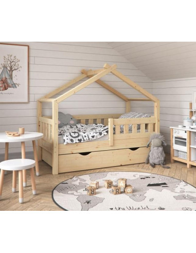 Lit montessori lit cabane pour enfant 70x140 cm naturel
