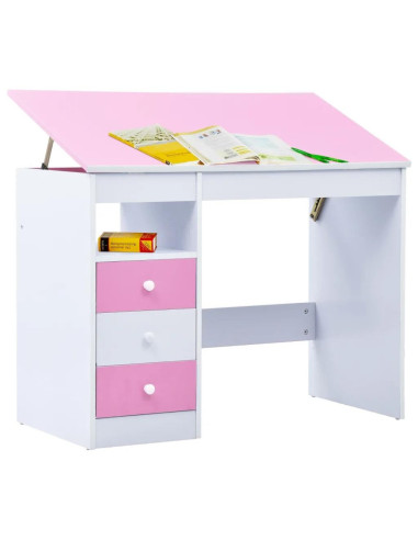 Bureau fille avec rangement inclinable bureau rose blanc - Ciel