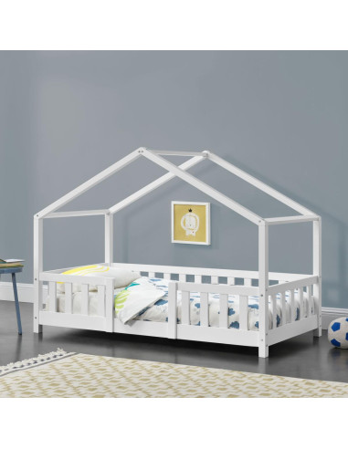 Lit montessori blanc lit enfant 70x140 cm avec barrières