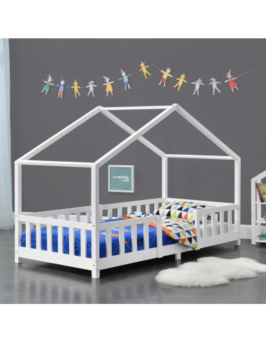 Lit montessori blanc lit enfant 90x200 cm avec barrières