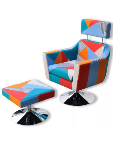 Fauteuil Arlequin avec pouf design fauteuil multicolore