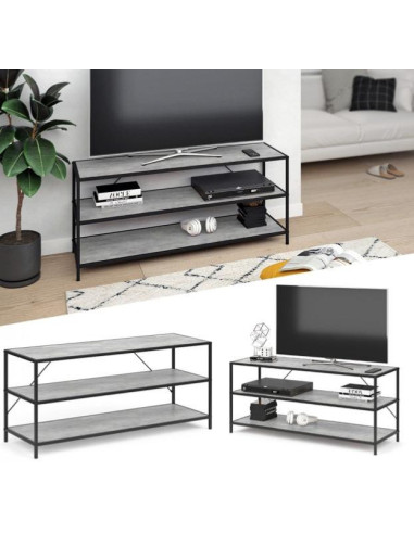 Meuble TV Loft gris béton meuble télévision industriel
