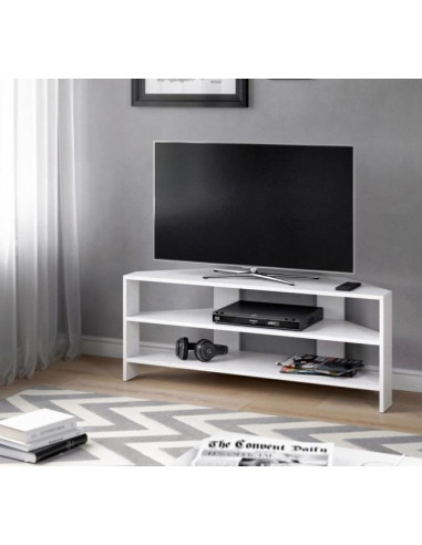 Meuble TV blanc moderne Meuble téléviseur d'angle avec compartiment - Ciel  & terre