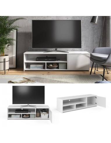 Meuble TV blanc 140 cm meuble télévision avec placard