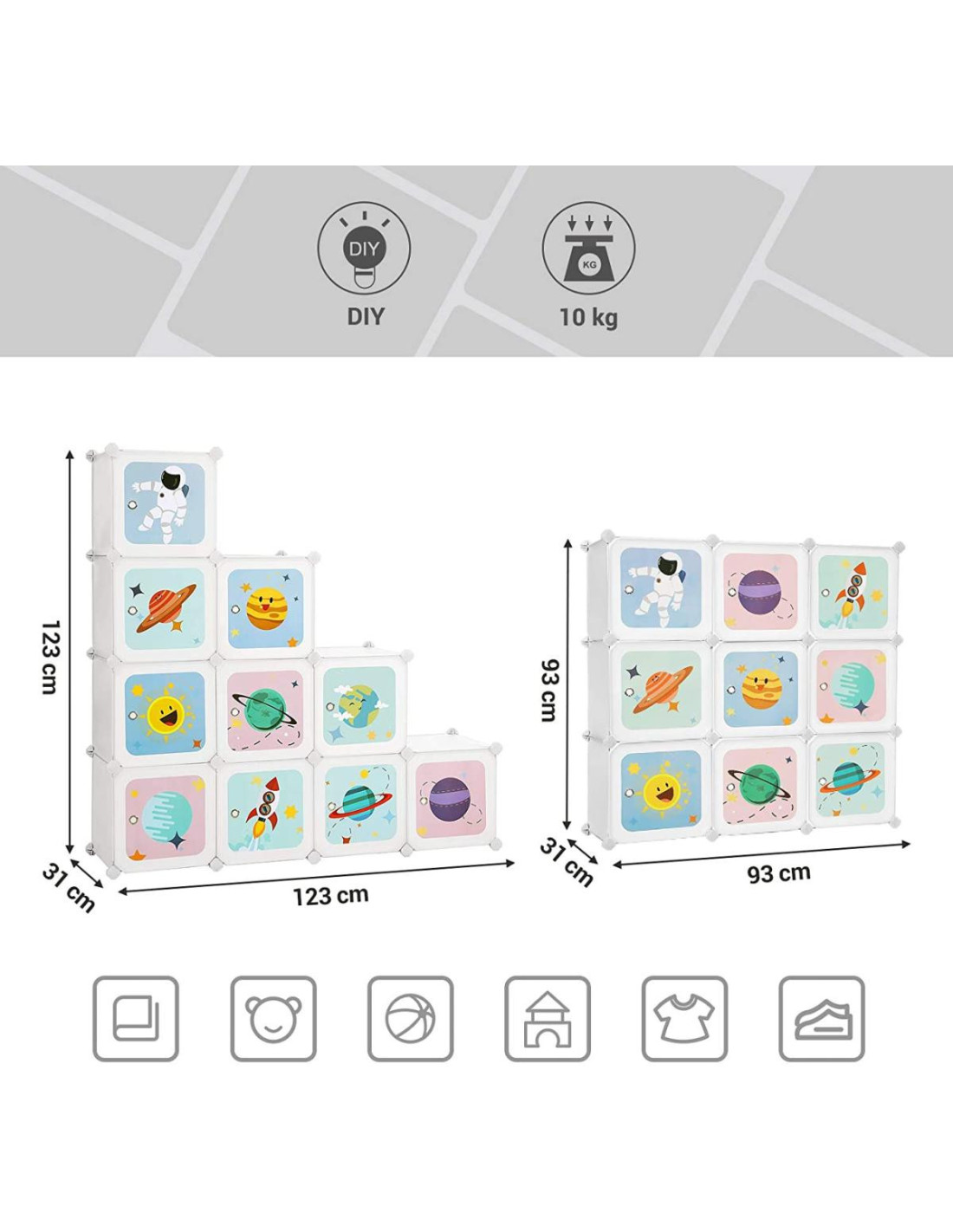 Armoire enfant modulable 10 cubes en plastique casier - Ciel & terre