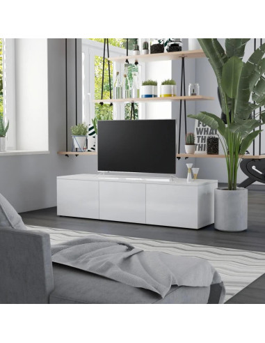 Meuble TV blanc brillant 120 cm meuble télévision 3 tiroir
