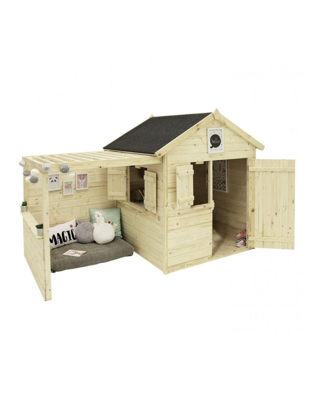 Maisonnette enfant en bois avec cuisine extérieure cottage