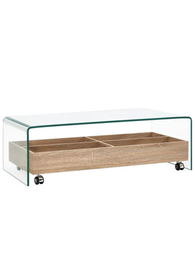 Table basse verre trempé avec caisson mobile table basse chêne table salon rectangulaire
