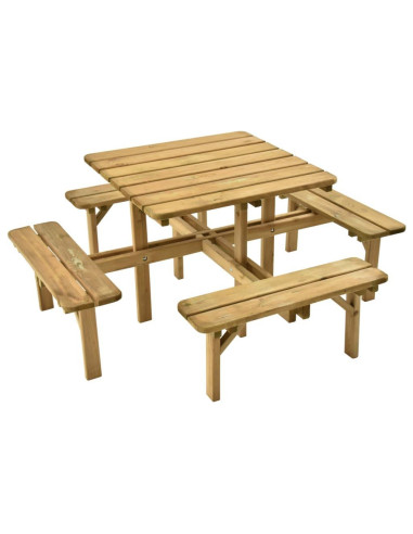 Table de jardin avec 4 bancs pin massif table pique