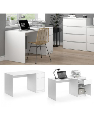 Bureau blanc avec placard et tiroir bureau moderne épuré
