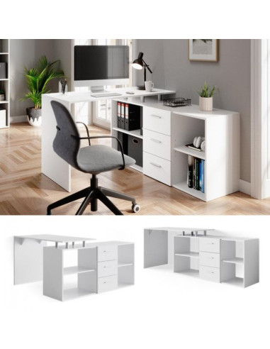 Bureau moderne flexible blanc bureau angle bureau 3 tiroirs