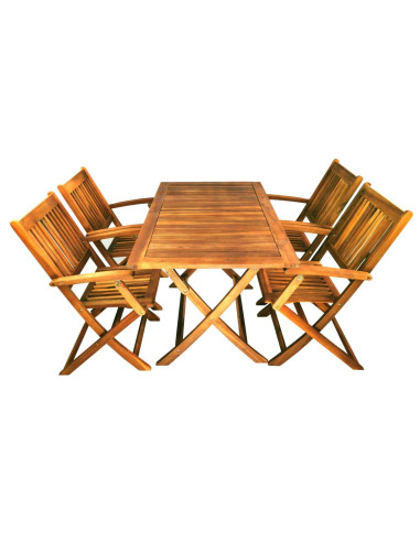 Salon jardin en acacia massif 4 chaises 1 table de repas