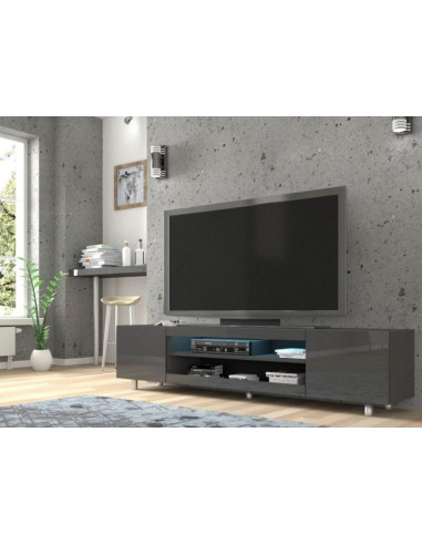 Meuble TV gris brillant moderne avec LED meuble télévision