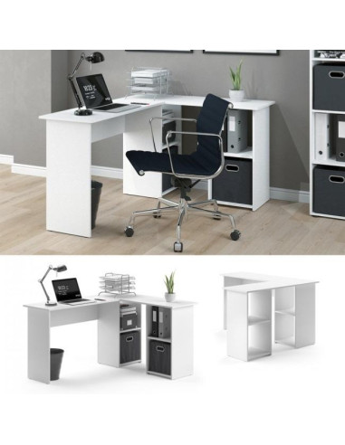 Bureau angle blanc avec 4 étagères bureau d'angle moderne
