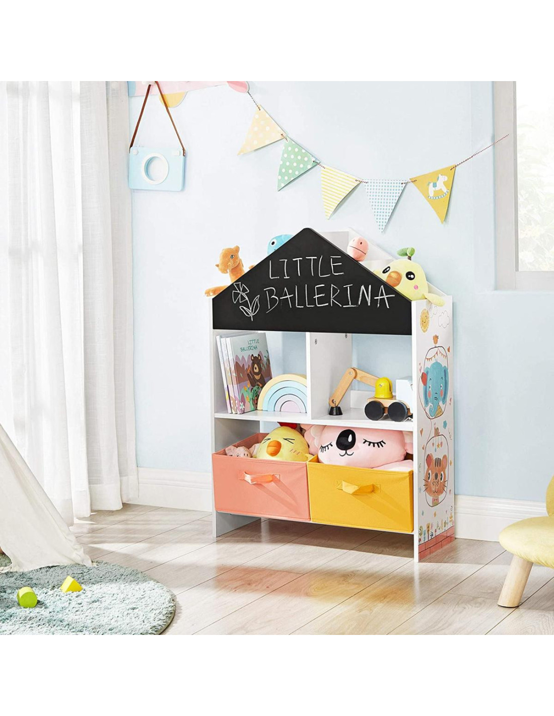 Meuble de rangement enfant avec tableau bibliothèque enfant avec boites pour  jouets - Ciel & terre