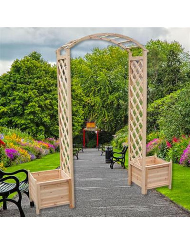 Arche de jardin avec 2 jardinières bois naturel en épicéa