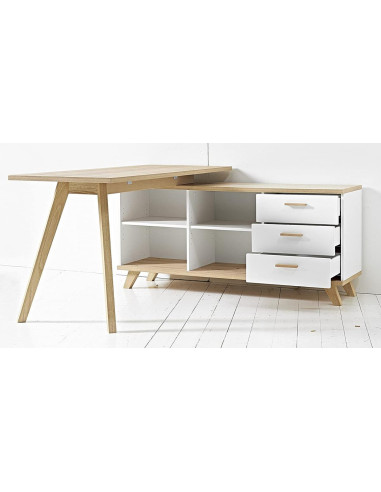 Bureau design chêne et blanc bureau scandinave 3 tiroirs