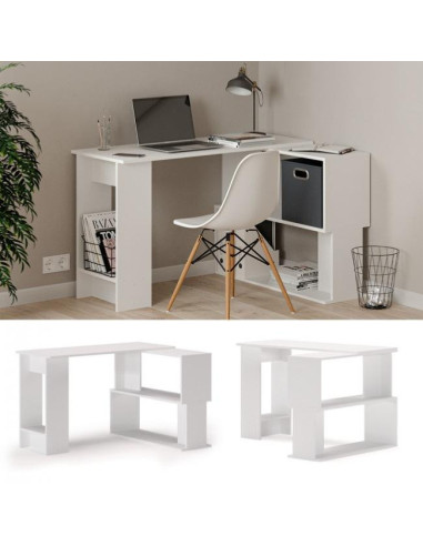 GIANTEX - Table bureau d'angle avec 2 tiroirs/table imformatique pour  ordinateur avec etagère de rangement blanc - Bureaux - Rue du Commerce