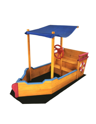 Bac à sable en forme de bateau avec auvent bac sable kids
