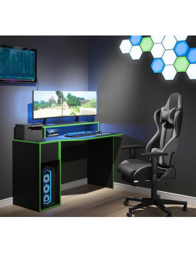Bureau gaming noir et vert bureau de jeu bureau gamer PC