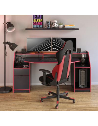 Bureau gamer noir et rouge grand modèle bureau de jeu