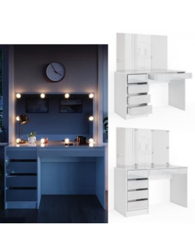 Coiffeuse table maquillage blanche + grand miroir + LED cielterre-commerce