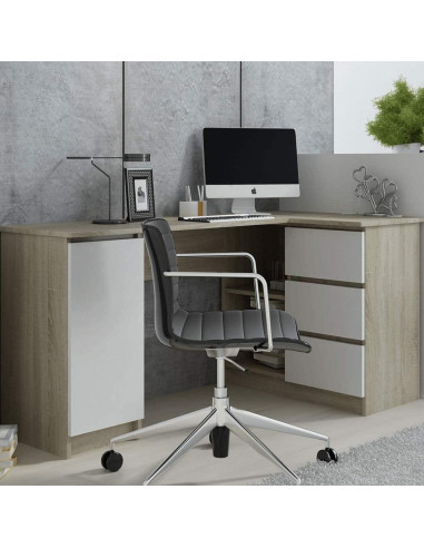Bureau angle blanc chêne moderne bureau avec rangement