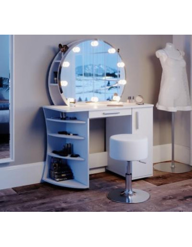 Coiffeuse épurée avec étagères et miroir et LED + tabouret cielterre-commerce