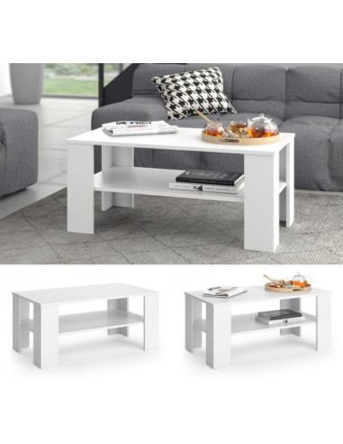 Table basse avec étagère blanc table salon rectangulaire