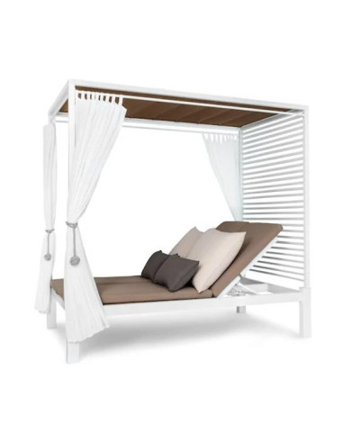 Chaise longue lit de jardin double lounge beige et blanc