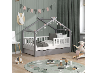 Lit Montessori Lit Enfant 80x160 cm Blanc avec 2 tiroirs Rangement