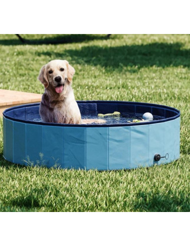 Piscine pour chien bassin PVC pliable anti-glissant facile à nettoyer  diamètre 100 cm hauteur 30 cm bleu